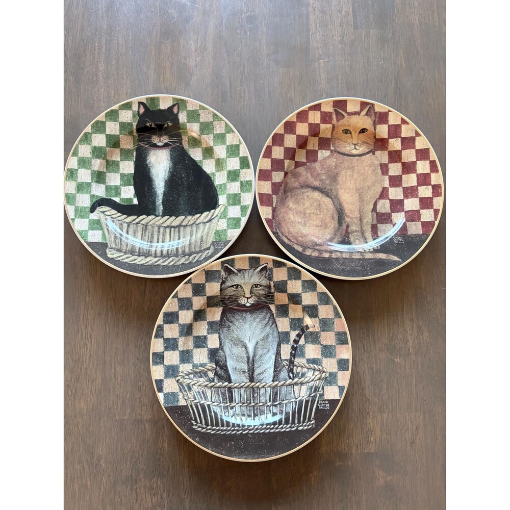 Vintage 2004 ‘Country Kitties’ Stoneware Salad/Dessert Plates David Carter Brown